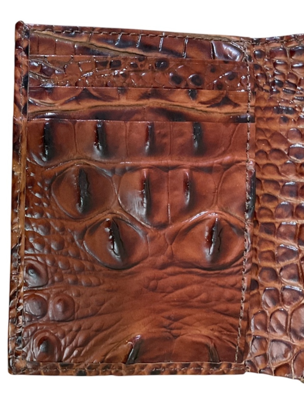 Brahmin Melbourne Pecan Brown Croc Embossed Leather Trifold Wallet - Picture 5 of 10